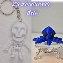 3D Atölye Maker  Beyaz Esnek Yunus ve Mavi Kalamar Anahtarlık