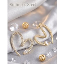 Stainless Steel Pirinç Gold Renk Zirkon Taşlı Yılan Model Küpe