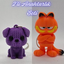 3D Atölye Maker  Mor Örgü Desenli Köpek ve Garfield Anahtarlık