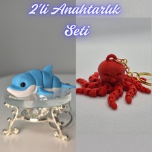 3D Atölye Maker  Açık Mavi Esnek Renkli Yunus ve Pembe Ahtapot  Anahtarlık