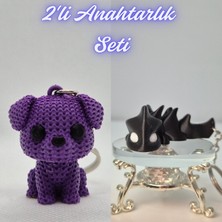 3D Atölye Maker  Mor Örgü Desenli Köpek ve Siyah Esnek Ejder Anahtarlık