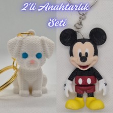 3D Atölye Maker  Beyaz Örgü Desen Köpek-2 ve Esnek Mickey Mouse Anahtarlık