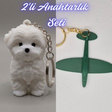3D Atölye Maker  Beyaz Maltase Terrier ve Koyu Yeşil Uçak Anahtarlık