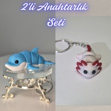 3D Atölye Maker  Açık Mavi Esnek Renkli Yunus ve Açık Pembe Esnek Axolot Anahtarlık