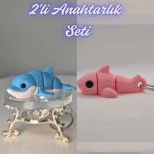 3D Atölye Maker  Açık Mavi Esnek Renkli Yunus ve Açık Pembe Esnek Köpek Balığı Anahtarlık