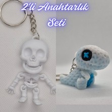 3D Atölye Maker  Beyaz Esnek Yunus ve Beyaz Örgü Desen Hareketli Dino Anahtarlık