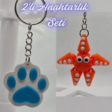 3D Atölye Maker  Açık Mavi Kedi Patisi ve Turuncu Hareketli Deniz Yıldızı Anahtarlık