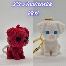 3D Atölye Maker Itfaiye Kırmızısı Örgü Desenli Köpek ve Beyaz Örgü Desen Köpek-2 Anahtarlık