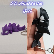3D Atölye Maker  Mor Esnek Ejder ve Siyah Esnek Balina Anahtarlık