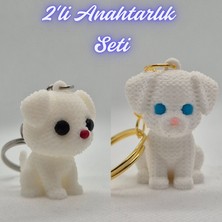 3D Atölye Maker Beyaz Örgü Desenli Köpek ve Beyaz Örgü Desen Köpek-2 Anahtarlık