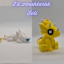 3D Atölye Maker  Beyaz Ejderhanı Nasıl Eğitirsin Ejderha ve Sarı Örgü Desen Triceratops Anahtarlık