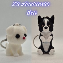 3D Atölye Maker  Beyaz Örgü Desenli Köpek ve Siyah Border Esnek Köpek Anahtarlık