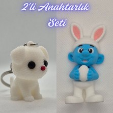 3D Atölye Maker  Beyaz Örgü Desenli Köpek ve Şirinler Anahtarlık