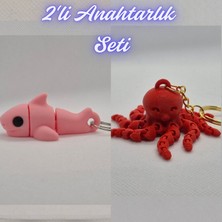3D Atölye Maker  Açık Pembe Esnek Köpek Balığı ve Pembe Ahtapot  Anahtarlık