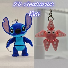 3D Atölye Maker  Mavi Esnek Stitch ve Pembe Hareketli Deniz Yıldızı Anahtarlık