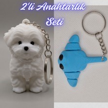 3D Atölye Maker  Beyaz Maltase Terrier ve Açık Mavi Esnek Vatoz Anahtarlık