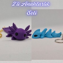 3D Atölye Maker  Mor Esnek Büyük Axolot ve Açık Mavi Esnek Ejder Anahtarlık