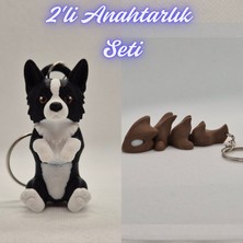 3D Atölye Maker  Siyah Border Esnek Köpek ve Koyu Kahverengi Esnek Ejder Anahtarlık