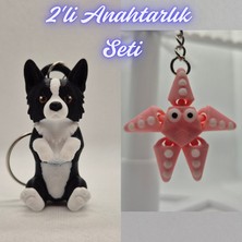 3D Atölye Maker  Siyah Border Esnek Köpek ve Pembe Hareketli Deniz Yıldızı Anahtarlık