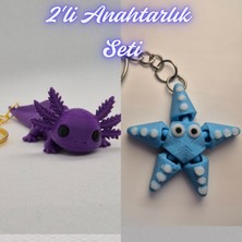 3D Atölye Maker  Mor Esnek Büyük Axolot ve Açık Mavi Hareketli Deniz Yıldızı Anahtarlık