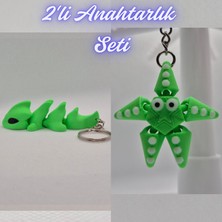 3D Atölye Maker  Yeşil Esnek Ejder ve Yeşil Hareketli Deniz Yıldızı Anahtarlık