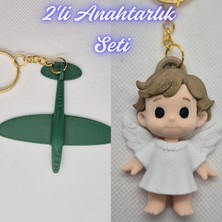 3D Atölye Maker  Koyu Yeşil Uçak ve Kanatlı Masal Çocuk Anahtarlık