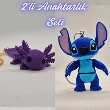 3D Atölye Maker  Mor Esnek Büyük Axolot ve Mavi Esnek Stitch Anahtarlık