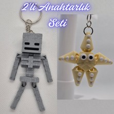 3D Atölye Maker  Gümüş MineCraft Skeleton ve Açık Sarı Hareketli Deniz Yıldızı Anahtarlık