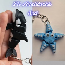 3D Atölye Maker  Siyah Esnek Balina ve Açık Mavi Hareketli Deniz Yıldızı Anahtarlık