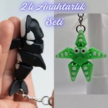 3D Atölye Maker  Siyah Esnek Balina ve Yeşil Hareketli Deniz Yıldızı Anahtarlık