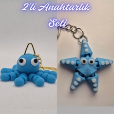 3D Atölye Maker  Açık Mavi Şaşkın Ahtapot ve Açık Mavi Hareketli Deniz Yıldızı Anahtarlık
