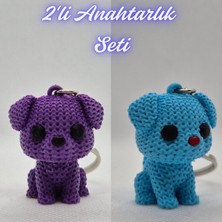 3D Atölye Maker  Mor Örgü Desenli Köpek ve Açık Mavi Örgü Desenli Köpek Anahtarlık
