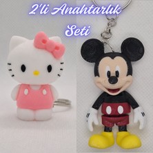 3D Atölye Maker  Beyaz Hello Kitty ve Esnek Mickey Mouse Anahtarlık