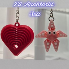 3D Atölye Maker  Kırmızı Hareketli Kalp ve Pembe Hareketli Deniz Yıldızı Anahtarlık