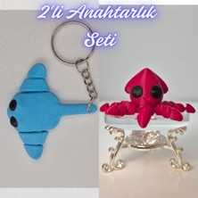 3D Atölye Maker  Açık Mavi Esnek Vatoz ve Kırmızı Kalamar Anahtarlık