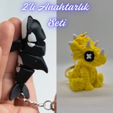 3D Atölye Maker Siyah Esnek Balina ve Sarı Örgü Desen Triceratops Anahtarlık