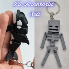 3D Atölye Maker  Siyah Esnek Balina ve Gümüş MineCraft Skeleton Anahtarlık