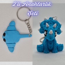 3D Atölye Maker  Açık Mavi Esnek Vatoz ve Açık Mavi Örgü Desen Triceratops Anahtarlık