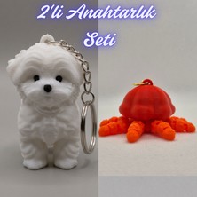 3D Atölye Maker  Beyaz Maltase Terrier ve Turuncu Hareketli Deniz Anası Anahtarlık