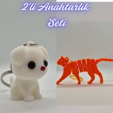 3D Atölye Maker  Beyaz Örgü Desenli Köpek ve Turuncu Esnek Kedi Anahtarlık