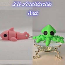3D Atölye Maker  Açık Pembe Esnek Köpek Balığı ve Açık Yeşil Kalamar Anahtarlık