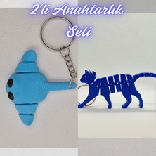 3D Atölye Maker  Açık Mavi Esnek Vatoz ve Mavi Esnek Kedi Anahtarlık