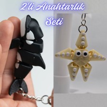 3D Atölye Maker  Siyah Esnek Balina ve Açık Sarı Hareketli Deniz Yıldızı Anahtarlık