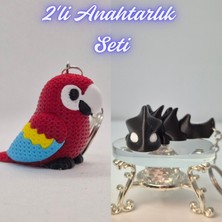 3D Atölye Maker  Kırmızı Örgü Desen Papağan ve Siyah Esnek Ejder Anahtarlık