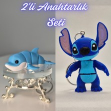 3D Atölye Maker  Açık Mavi Esnek Renkli Yunus ve Mavi Esnek Stitch Anahtarlık
