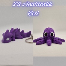 3D Atölye Maker  Mor Esnek Ejder ve Mor Örgü Desen Ahtapot Anahtarlık