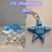 3D Atölye Maker  Açık Mavi Esnek Renkli Yunus ve Açık Mavi Hareketli Deniz Yıldızı Anahtarlık
