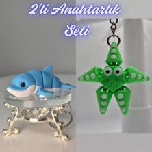 3D Atölye Maker  Açık Mavi Esnek Renkli Yunus ve Yeşil Hareketli Deniz Yıldızı Anahtarlık