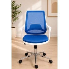 Trendcore Ergonomik Fileli Ofis Çalışma Koltuğu Mavi – Krom Ayaklı, Tekerlekli, Modern Yönetici ve Çalışma Sandalyesi