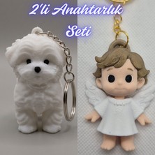 3D Atölye Maker  Beyaz Maltase Terrier ve Kanatlı Masal Çocuk Anahtarlık